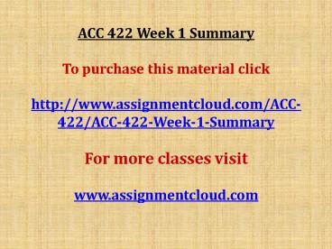 ACC 422 Week 1 Summary