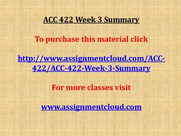 ACC 422 Week 3 Summary
