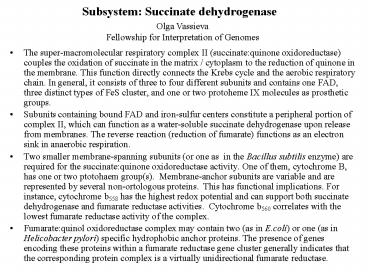 Subsystem: Succinate dehydrogenase