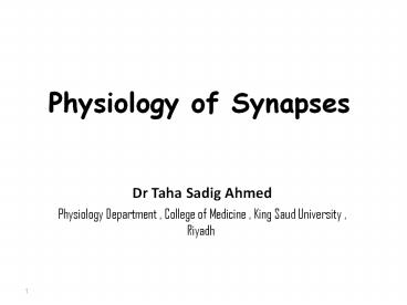 Physiology of Synapses