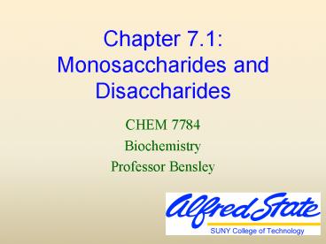 Chapter 7.1: Monosaccharides and Disaccharides