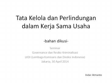 Tata Kelola dan Perlindungan dalam Kerja Sama Usaha -bahan dikusi-