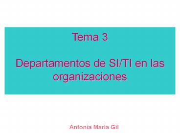Tema 3 Departamentos de SI/TI en las organizaciones