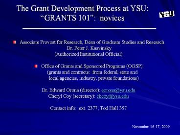 The Grant Development Process at YSU: 