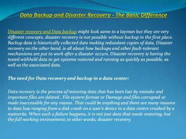 Data Backup and Disaster Recovery - The Basic Difference