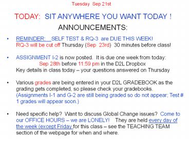 TODAY: SIT ANYWHERE YOU WANT TODAY !