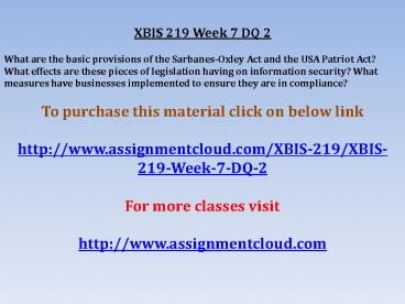 XBIS 219 Week 7 DQ 2