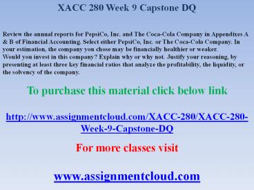 XACC 280 Week 9 Capstone DQ