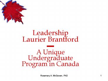 Leadership Laurier Brantford ? A Unique Undergraduate Program in Canada