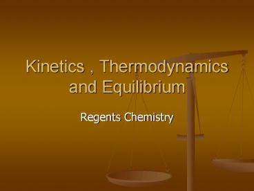 Kinetics , Thermodynamics and Equilibrium