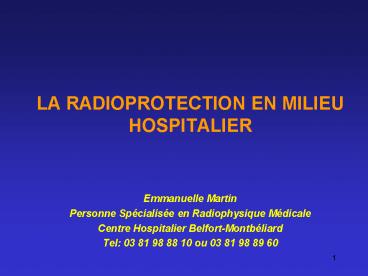 LA RADIOPROTECTION EN MILIEU HOSPITALIER