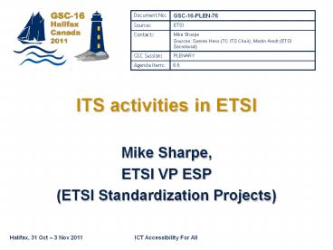 ITS activities in ETSI
