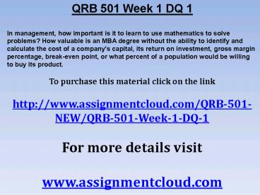 QRB 501 Week 1 DQ 1