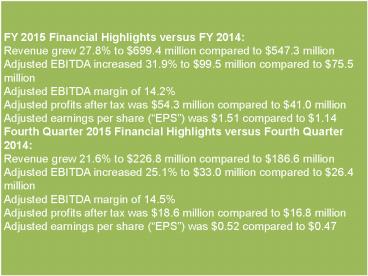 Amira Nature Foods Ltd Announces Fourth Quarter and Fiscal Year 2015 Earnings Release Date and Conference Call (1)