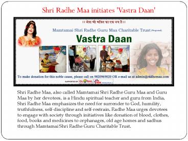 Shri Radhe Maa initiates 'Vastra Daan'