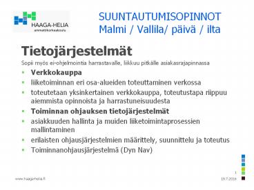SUUNTAUTUMISOPINNOT Malmi / Vallila/ p