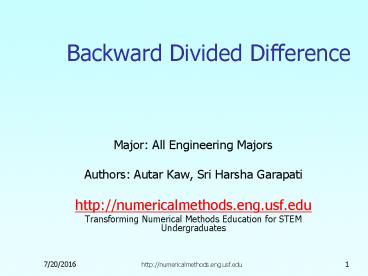 Backward Divided Difference