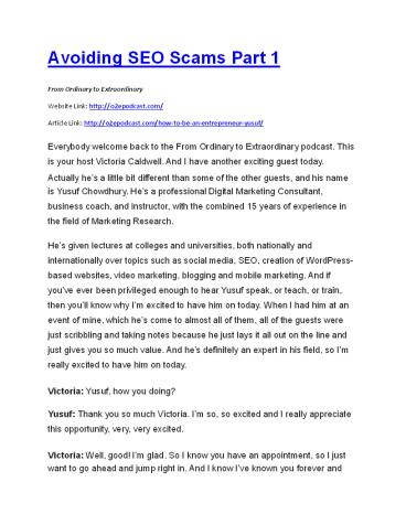 Avoiding SEO Scams Part 1