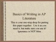 Basics of Writing in AP Literature