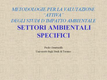 METODOLOGIE PER LA VALUTAZIONE 