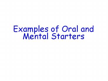 Examples of Oral and Mental Starters