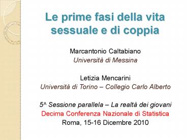 Le prime fasi della vita sessuale e di coppia