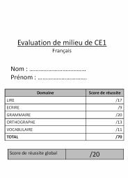 Evaluation de milieu de CE1 Fran