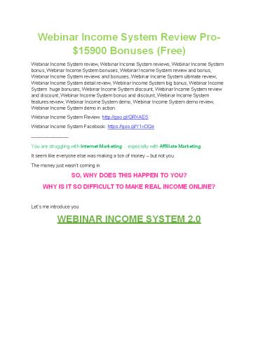 Webinar Income System review and (GET) +100 items bonus pack