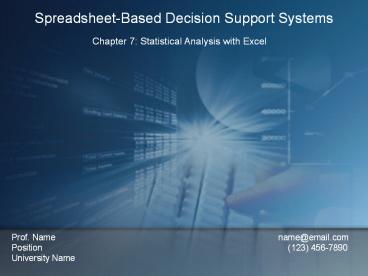 EIN 4905/ESI 6912 Decision Support Systems  Excel