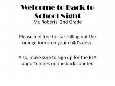 Welcome to Back to School Night