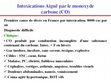 Intoxications Aigu