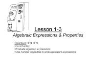 Lesson 1-3 Algebraic Expressions