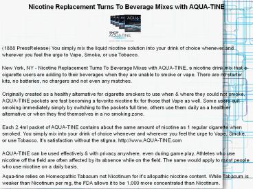 Nicotine Replacement Turns To Beverage Mixes with AQUA-TINE