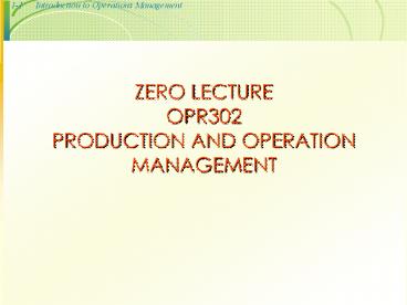 production and operation menagment introduction