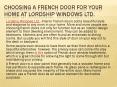 Choosing a French door For Your Home at Lordship Windows Ltd. PowerPoint PPT Presentation