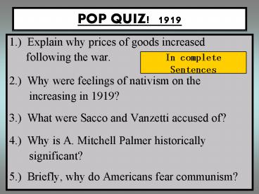 POP QUIZ! 1919
