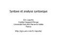 Syntaxe et analyse syntaxique PowerPoint PPT Presentation