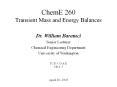 ChemE 260 Transient Mass and Energy Balances PowerPoint PPT Presentation