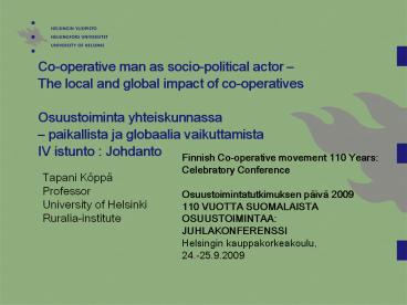 Co-operative man as socio-political actor 