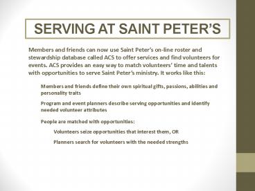 SERVING AT SAINT PETER