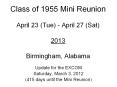 Class of 1955 Mini Reunion April 23 (Tue) - April 27 (Sat)  2013 Birmingham, Alabama PowerPoint PPT Presentation