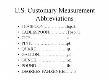U.S. Customary Measurement Abbreviations