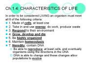 Ch.1.4: CHARACTERISTICS OF LIFE