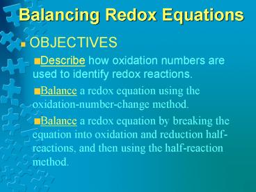 Balancing Redox Equations