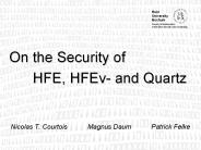 On the Security of HFE, HFEv- and Quartz