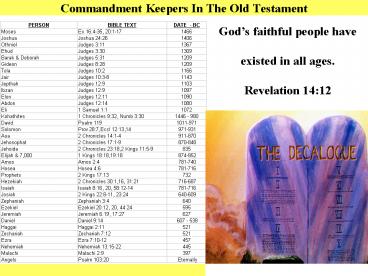 Commandment Keepers In The Old Testament