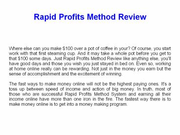 Rapid Profits Method Review