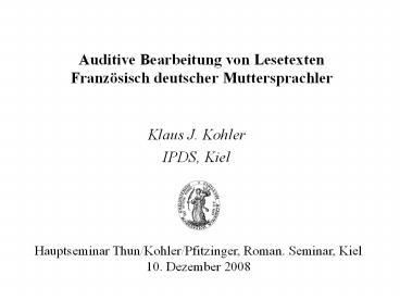 Auditive Bearbeitung von Lesetexten Franz