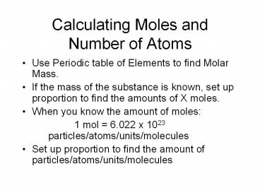 Calculating Moles and Number of Atoms
