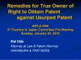 Remedies for True Owner of Right to Obtain Patentagainst Usurped Patent AIPLA MWI IP Practice in Japan Committee Pre-Meeting Sunday, January 22, 2012 PowerPoint PPT Presentation